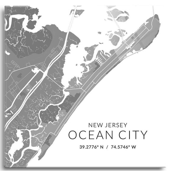 Ocean‎ City NJ Minimalistic Map with Coordinates, Modern Glass Wall Art, 12"x12" - Picture 1 of 3